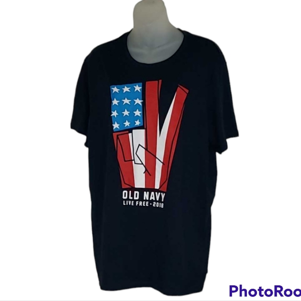 Old Navy Live Free 2018 Mens Dark Blue Short Sleeve Tee Shirt Size XL Flag